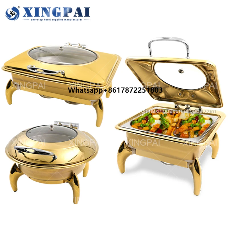 XINGPAI Factory Direct Sale Buffet Stove Luxury All Gold Four Legged Chafing Dish Food Warmer Electric Ues Fuel Use
XINGPAI Factory Direct Sale Buffet Stove Luxury All Gold Four Legged Chafing Dish Food Warmer Electric Ues Fuel Use