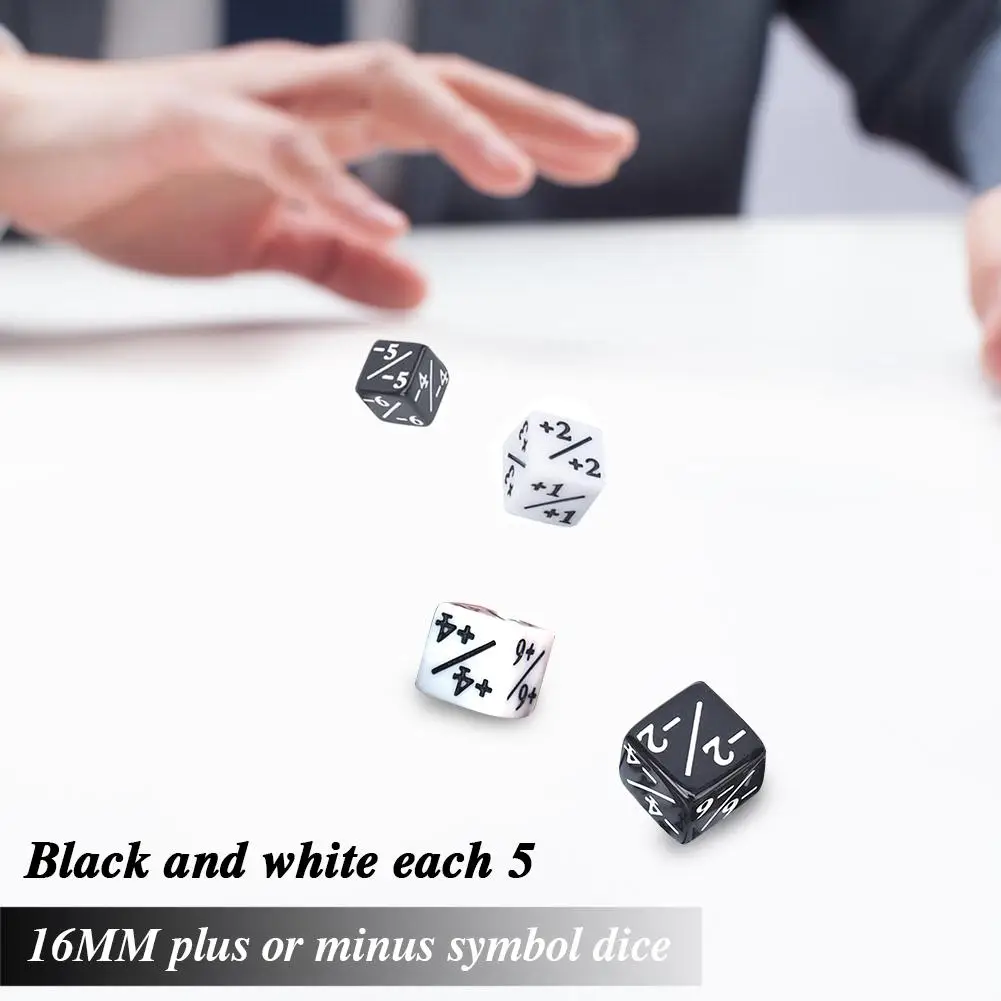 10Pcs Positive and Negative Dice Counters Set 16mm 5 Positive +1/+1 & 5 Negative -1/-1 Loyalty Dice Home Bar Party Game
10Pcs Positive and Negative Dice Counters Set 16mm 5 Positive +1/+1 & 5 Negative -1/-1 Loyalty Dice Home Bar Party Game
