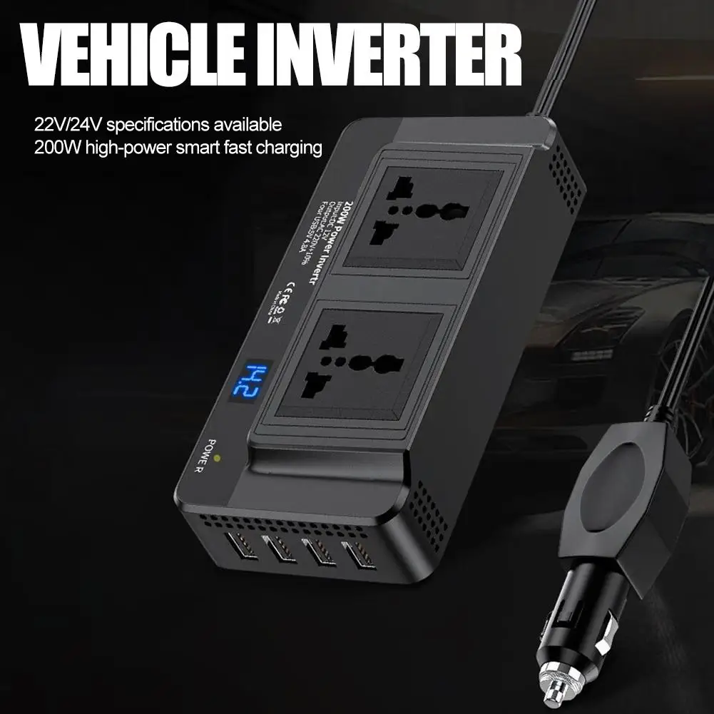 Автомобильный инвертор мощностью 200 Вт, преобразователь постоянного тока в 220 В переменного тока с двумя розетками переменного тока и 4 портами USB QC3.0, быстрая зарядка для всех транспортных средств D2O7
Автомобильный инвертор мощностью 200 Вт, преобразователь постоянного тока в 220 В переменного тока с двумя розетками переменного тока и 4 портами USB QC3.0, быстрая зарядка для всех транспортных средств D2O7