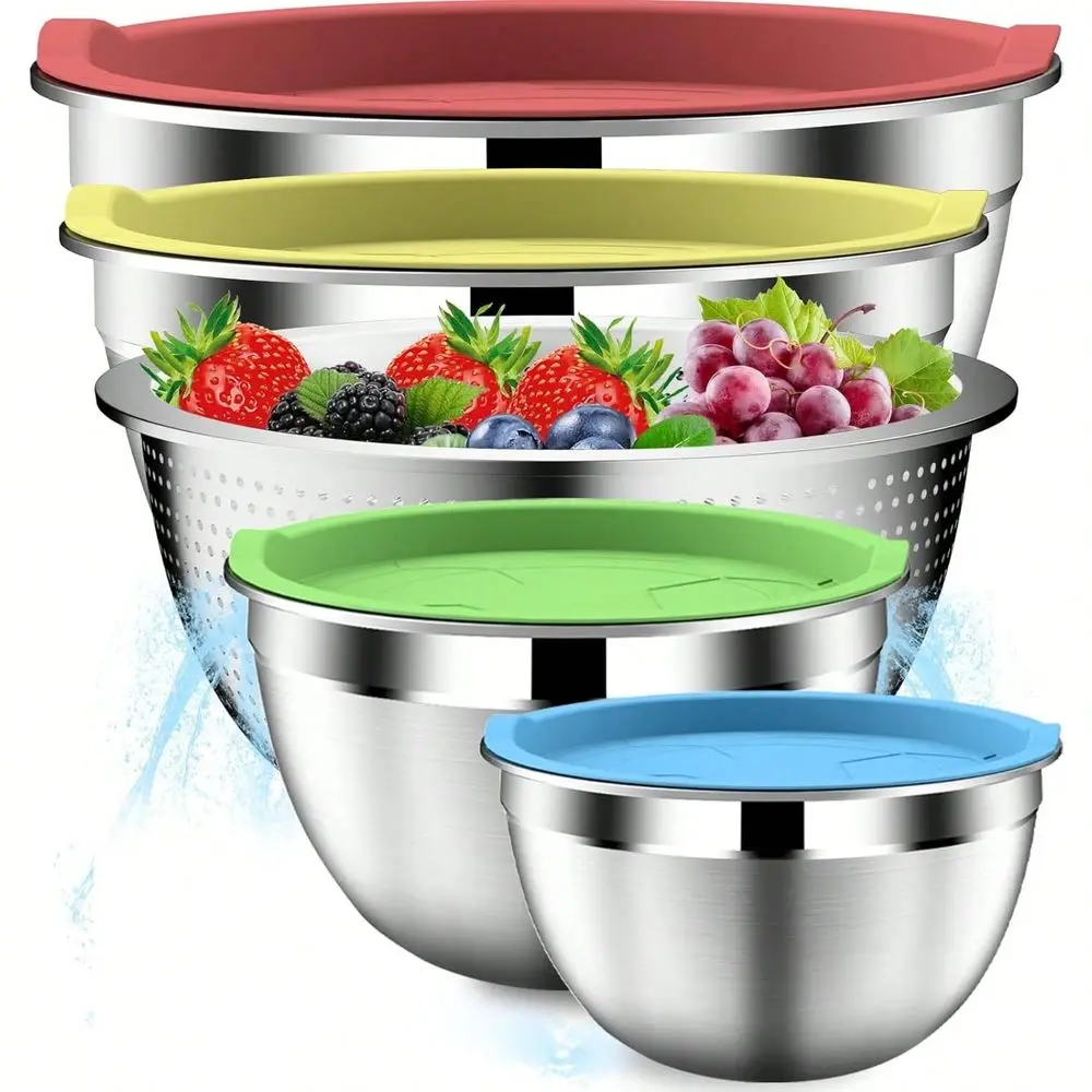 Bowls With Strainer, Mixing Bowl With Lids Set, Stainl Steel Mixing Bowls, Kitchen Gadts Salad Bowls With Strainer For Mixing P
Bowls With Strainer, Mixing Bowl With Lids Set, Stainl Steel Mixing Bowls, Kitchen Gadts Salad Bowls With Strainer For Mixing P