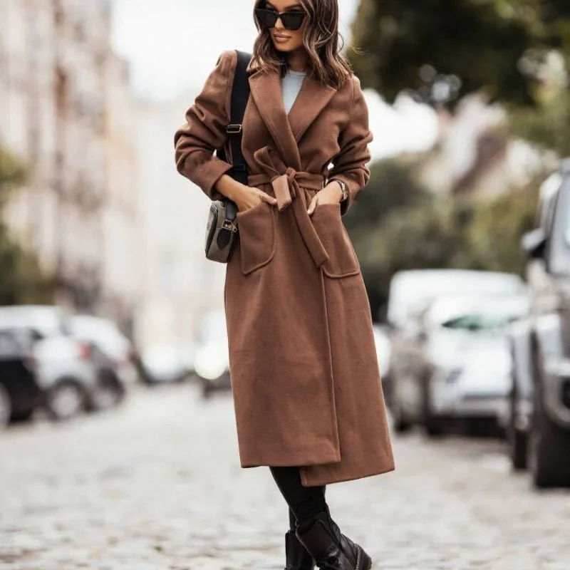 Autumn Winter Brown Simple Tie Waist Medium Length Long Sve Woolen Coat Women's Jaet Commute Sle Button Element Pure C...
Autumn Winter Brown Simple Tie Waist Medium Length Long Sve Woolen Coat Women's Jaet Commute Sle Button Element Pure C...