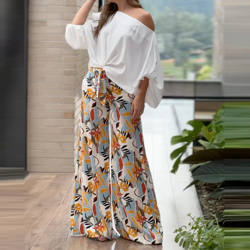 Sexy Long Sleeve Tie-Up Top & Long Pant 2Pc Suit Women Casual Pockets Slant Shoulder Loose Set Elegant Print Wide Legger Outfits
Sexy Long Sleeve Tie-Up Top & Long Pant 2Pc Suit Women Casual Pockets Slant Shoulder Loose Set Elegant Print Wide Legger Outfits