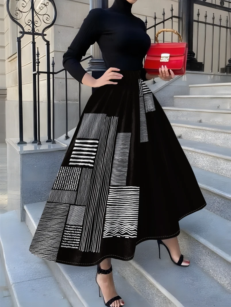 Юбка-миди с принтом, подходящая для всех сезонов, с геометрическим узором в полоску и линии, в отпускном и элегантном стиле, для женщин.
Юбка-миди с принтом, подходящая для всех сезонов, с геометрическим узором в полоску и линии, в отпускном и элегантном стиле, для женщин.