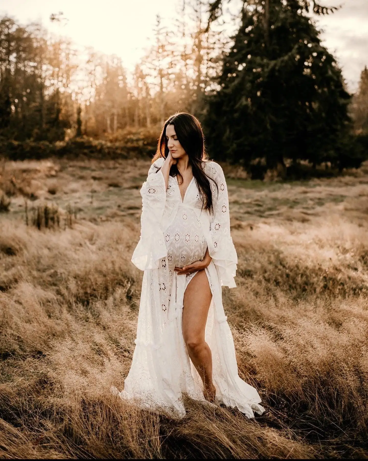 Maternity Photoshoot Dress White Hollow Cotton V-neck Long Sleeved Boho Dress Pregnancy Photo Shoot Clothes
Maternity Photoshoot Dress White Hollow Cotton V-neck Long Sleeved Boho Dress Pregnancy Photo Shoot Clothes