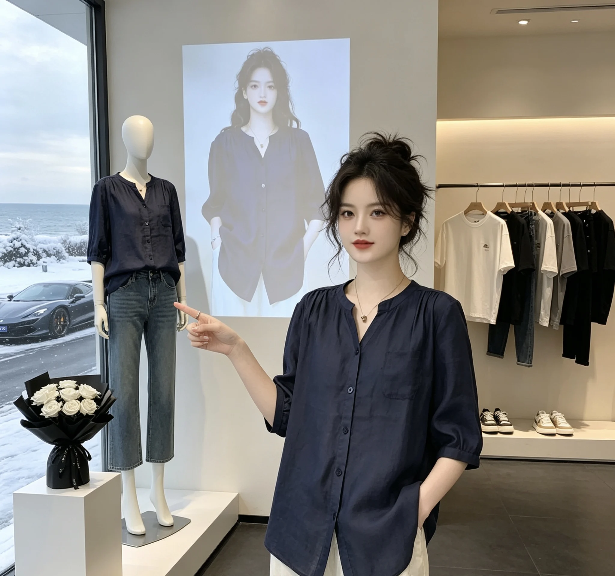 Summer New Style Loose Fit V-Neck Linen Shirt Women's Fashionable Top Belly Covering Five-Quarter Sleeve Pure Color Blouse
Summer New Style Loose Fit V-Neck Linen Shirt Women's Fashionable Top Belly Covering Five-Quarter Sleeve Pure Color Blouse