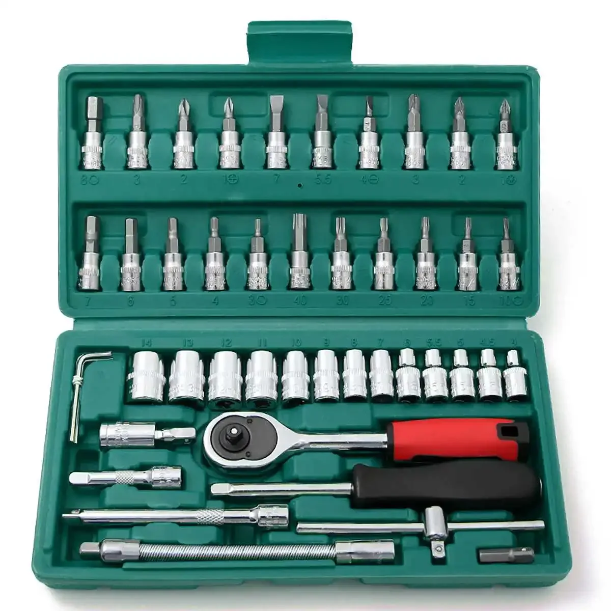 46pcs 1/4-Inch Socket Set Car Repair Tool Ratchet Torque Wrench Combo Tools Kit Auto Repairing Tool Set Car Repair Tools
46pcs 1/4-Inch Socket Set Car Repair Tool Ratchet Torque Wrench Combo Tools Kit Auto Repairing Tool Set Car Repair Tools