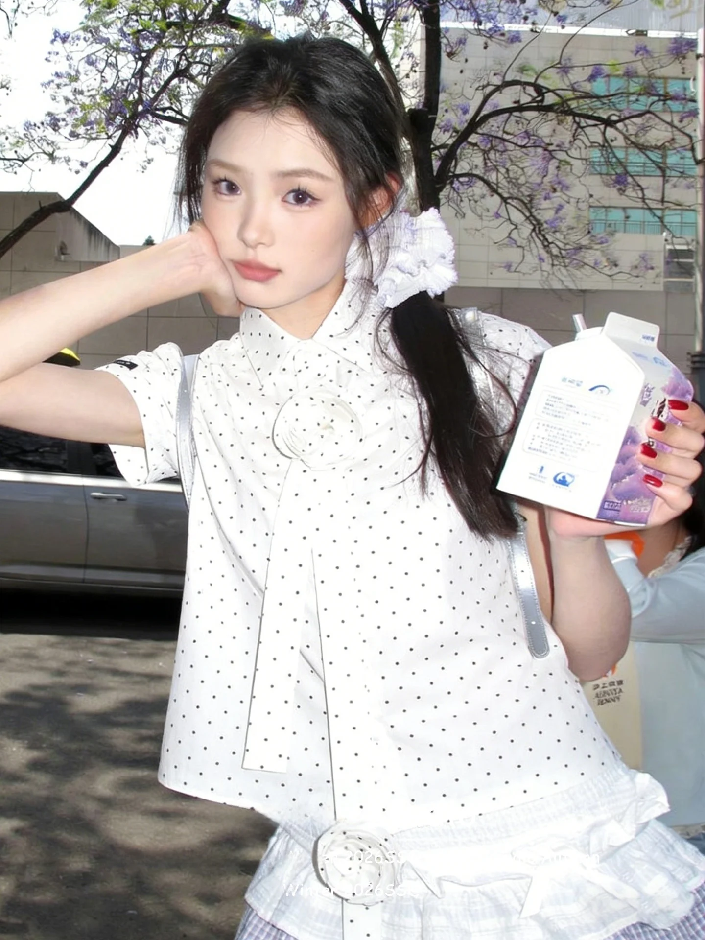 Polka Dot Short Sleeve Women's Shirt Summer Style Loose Slimming Sweet Top White Outerwear Casual College Fashion
Polka Dot Short Sleeve Women's Shirt Summer Style Loose Slimming Sweet Top White Outerwear Casual College Fashion