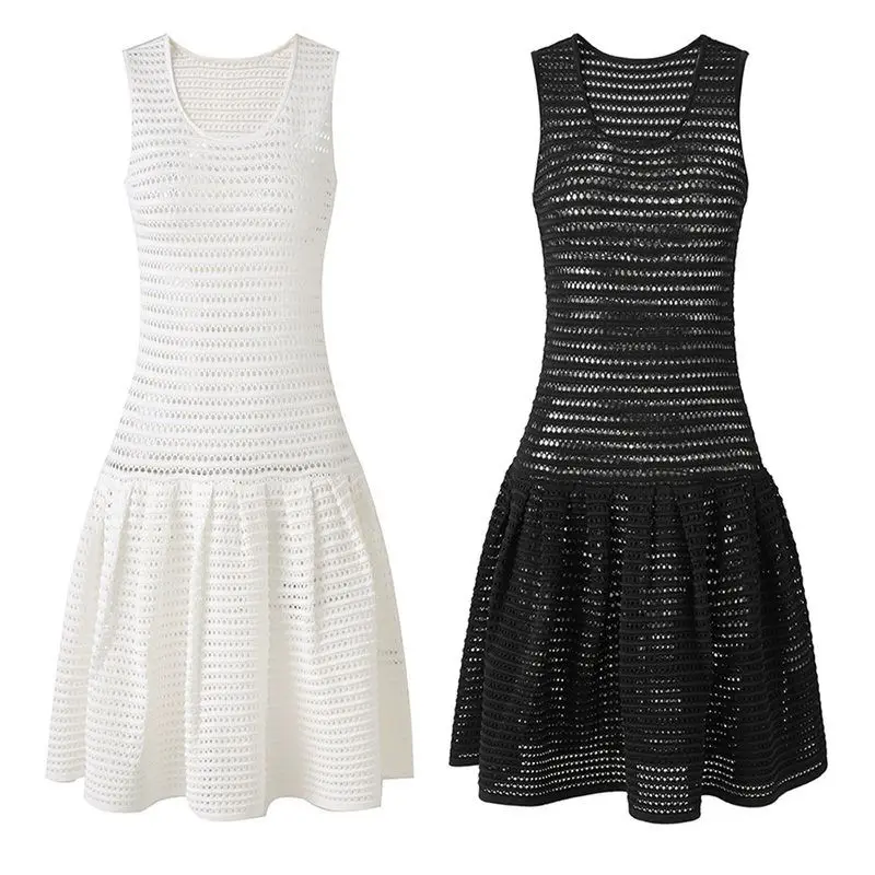 Elegant Knitted Midi Dress Sexy Hollow out Sleeveless Black Dress Quality Fashionable Dress for Women Spring 2025 New Style
Elegant Knitted Midi Dress Sexy Hollow out Sleeveless Black Dress Quality Fashionable Dress for Women Spring 2025 New Style
