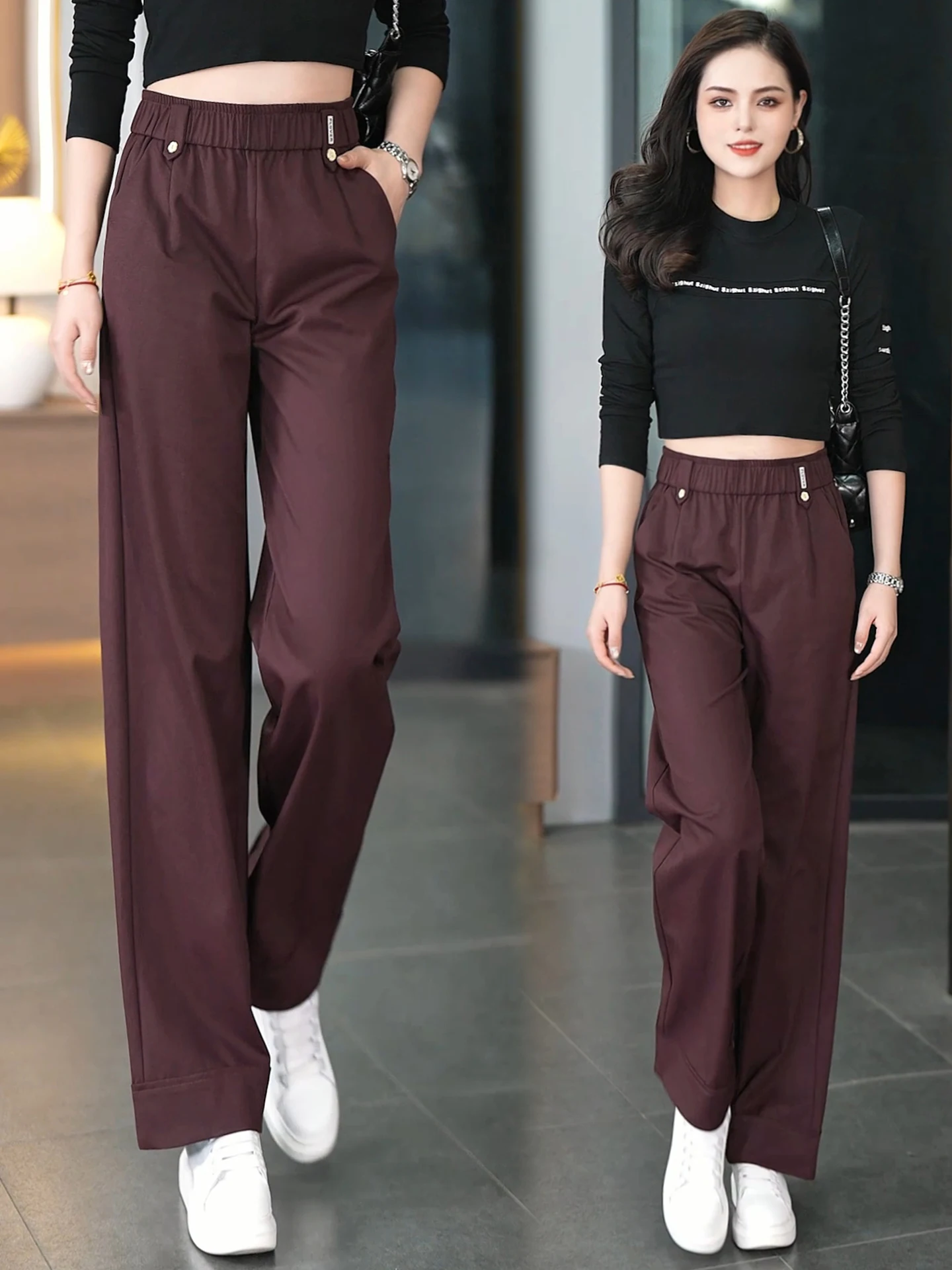 Casual High Waist Wide Leg Straight Leg Pants Women's Spring Autumn New Style Small Size Elastic Slim Fit Nine Points
Casual High Waist Wide Leg Straight Leg Pants Women's Spring Autumn New Style Small Size Elastic Slim Fit Nine Points