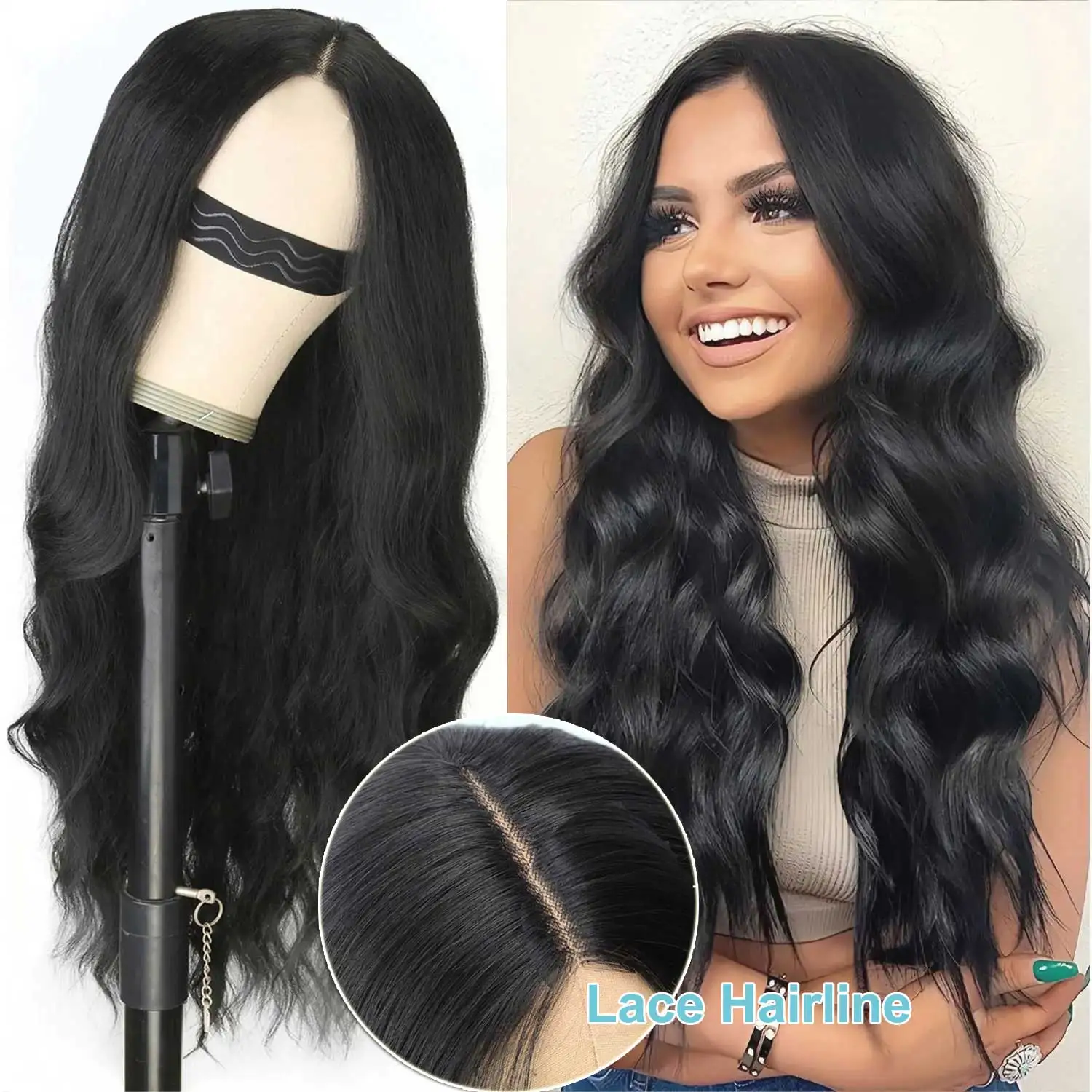 26" Lace Hairline Women's Wigs Black Wavy Hair Replacement Wigs Heat Resistant Synthetic Wigs For Women With Glue and HD Caps
26" Lace Hairline Women's Wigs Black Wavy Hair Replacement Wigs Heat Resistant Synthetic Wigs For Women With Glue and HD Caps