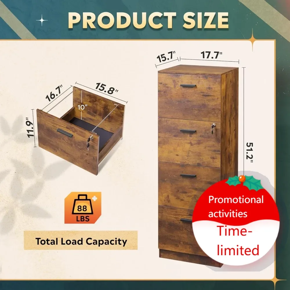 4 drawer file cabinet with lock, vertical filing cabinet for a4/letter size files, wood storage organizer for home office, rust
4 drawer file cabinet with lock, vertical filing cabinet for a4/letter size files, wood storage organizer for home office, rust