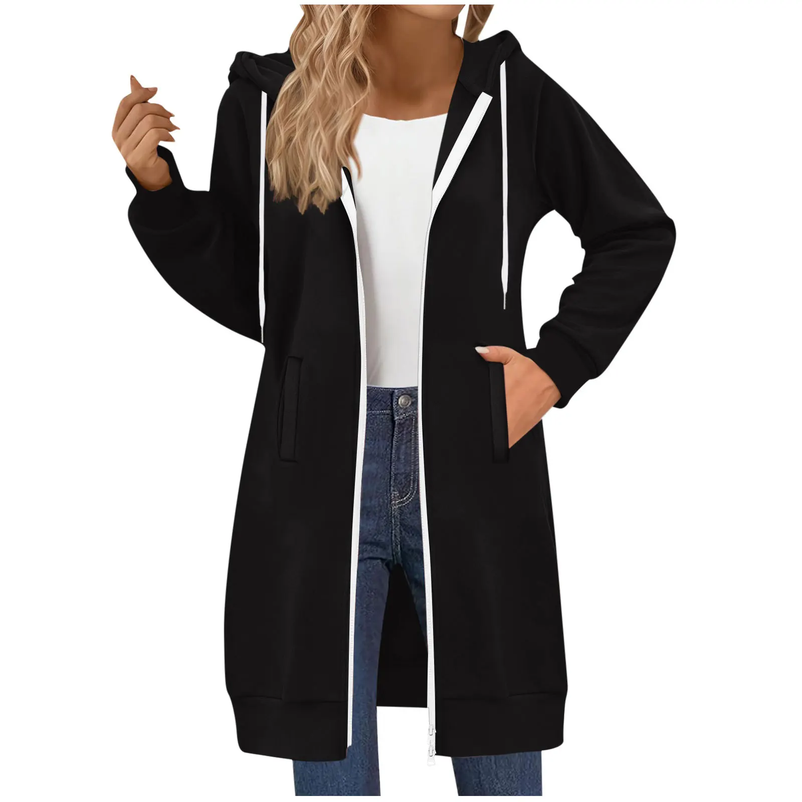 Hoodies Y2k Hooded Zipper Pocket Solid Color Mid-length Coat Women's Autumn Winter Casual Versatile Drawstring Sweatshirt Jacket
Hoodies Y2k Hooded Zipper Pocket Solid Color Mid-length Coat Women's Autumn Winter Casual Versatile Drawstring Sweatshirt Jacket