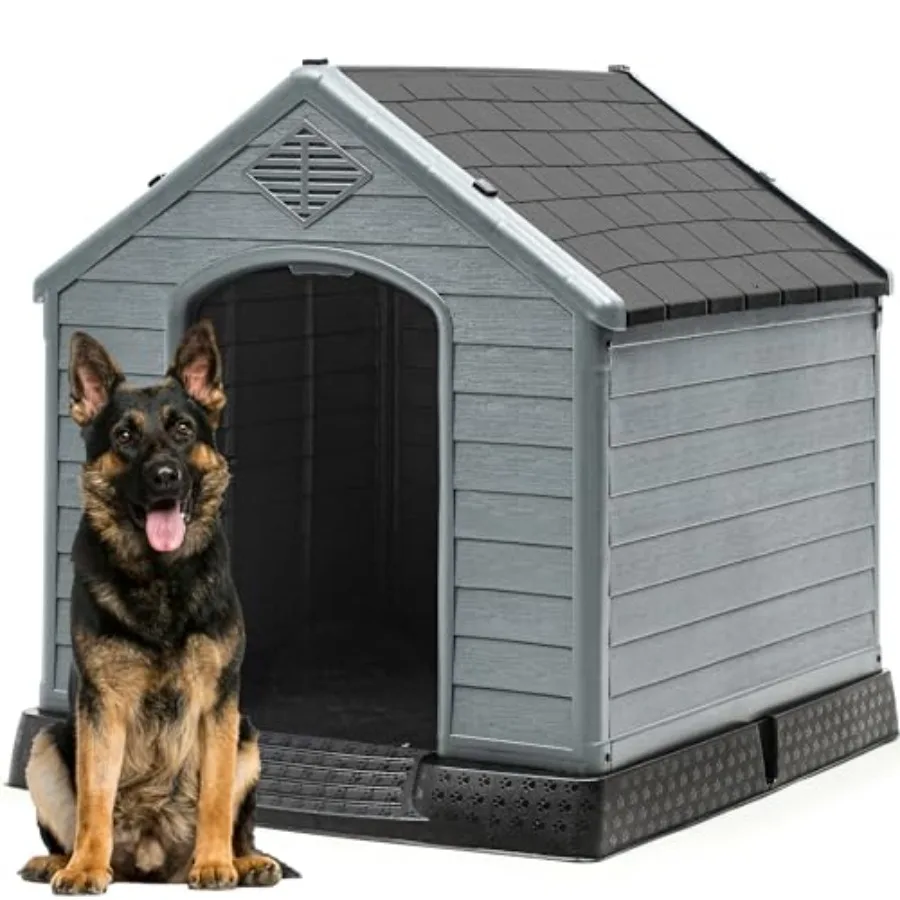 Plastic Dog House, Weatherproof Outdoor/Indoor Doghouse, Puppy Kennel with Air Vents and Elevated Floor
Plastic Dog House, Weatherproof Outdoor/Indoor Doghouse, Puppy Kennel with Air Vents and Elevated Floor