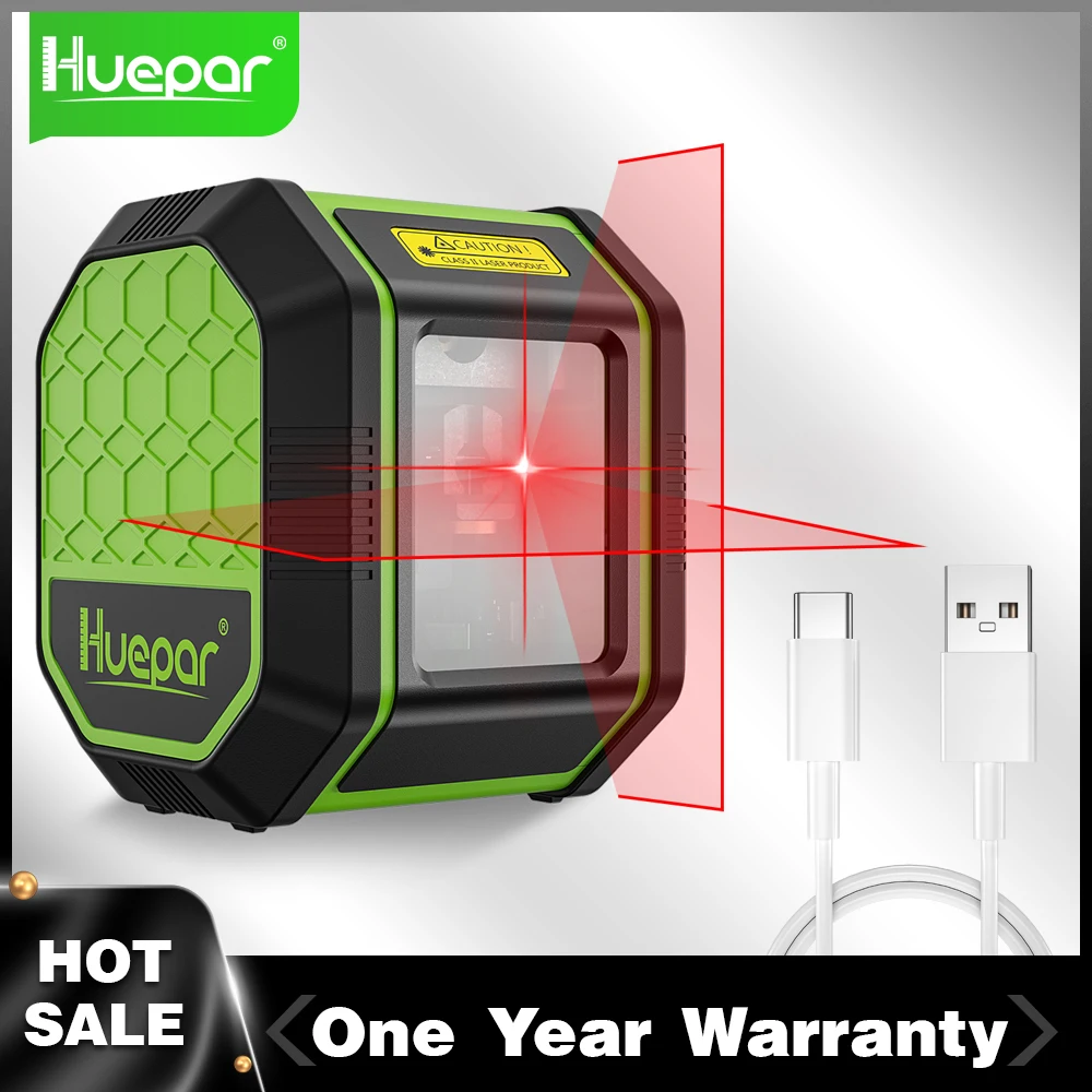 Huepar 2 Lines Red Beam Laser Level Vertical and Horizontal Cross Line Tool with Rechargeable Li-ion Battery & Type-C USB Cable
Huepar 2 Lines Red Beam Laser Level Vertical and Horizontal Cross Line Tool with Rechargeable Li-ion Battery & Type-C USB Cable