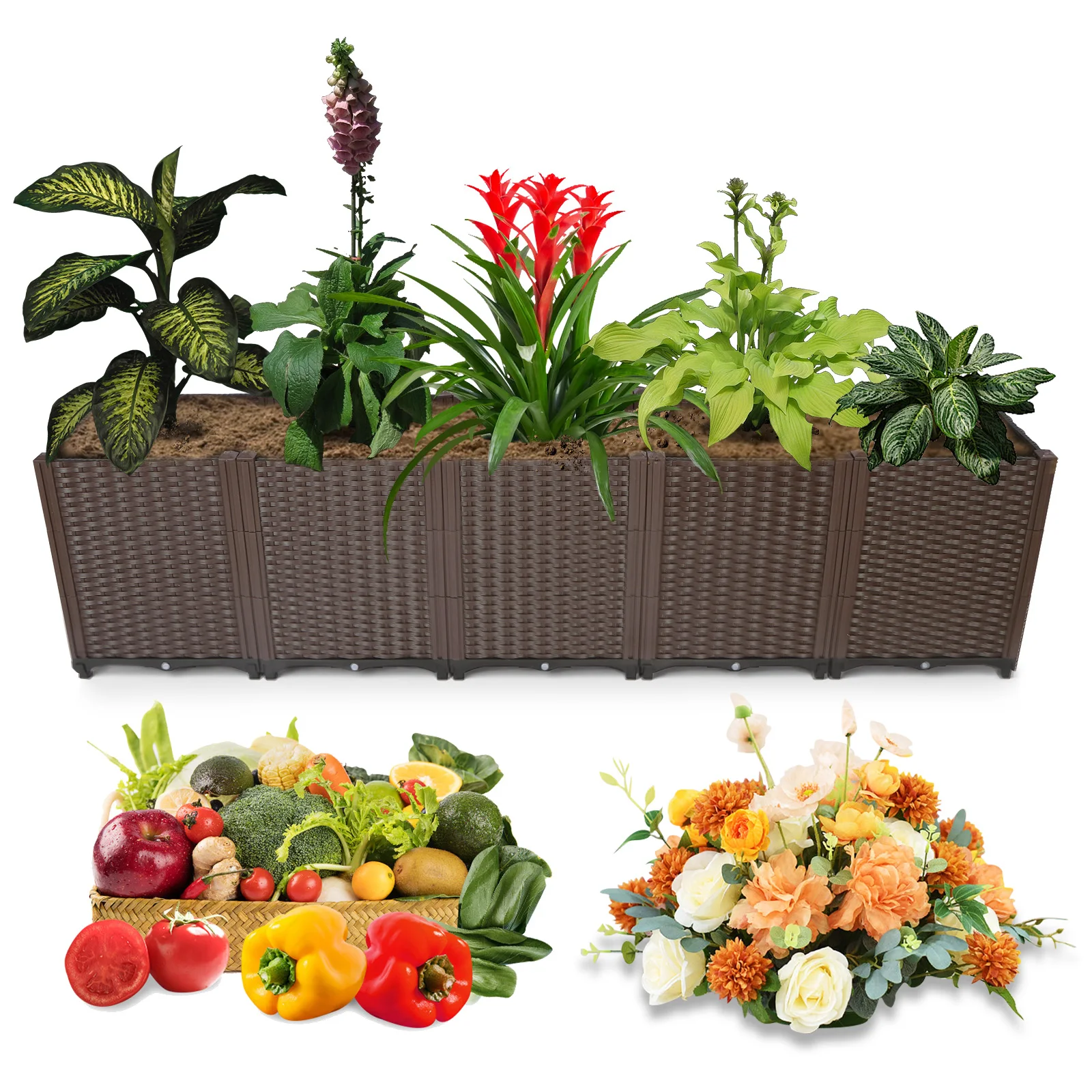 Уличные приподнятые грядки-кашпо 79x16x20 дюймов: большой набор для выращивания цветов и овощей
Уличные приподнятые грядки-кашпо 79x16x20 дюймов: большой набор для выращивания цветов и овощей