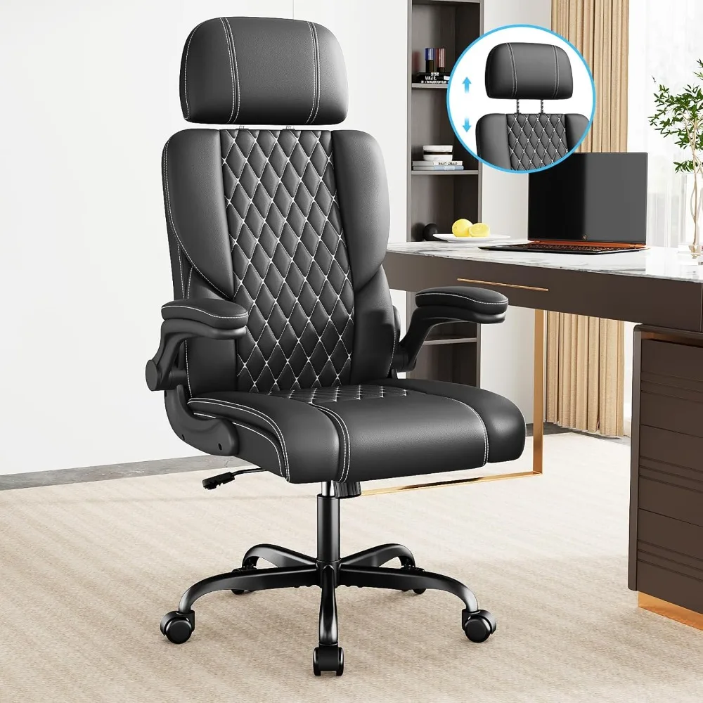 Executive leather office chair with adjustable headrest and rollover upholstered arm and lumbar support, adjustable height,black
Executive leather office chair with adjustable headrest and rollover upholstered arm and lumbar support, adjustable height,black