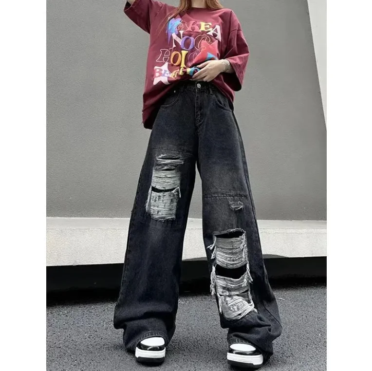 New Fashion 2025 Sexy Elegant Distressed Patch Ripped Wide-Leg Mop Pants Straight Jeans Women Female Trouser Casual Bottom
New Fashion 2025 Sexy Elegant Distressed Patch Ripped Wide-Leg Mop Pants Straight Jeans Women Female Trouser Casual Bottom
