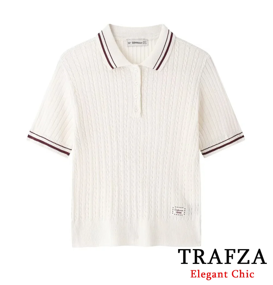 TRAFZA-Women Fashion Knitted POLO Shirt Lapel Ribbed Slim Polo Shirt New 2024 Spring Autumn Casual High Street Preppy Polo Shirt
TRAFZA-Women Fashion Knitted POLO Shirt Lapel Ribbed Slim Polo Shirt New 2024 Spring Autumn Casual High Street Preppy Polo Shirt