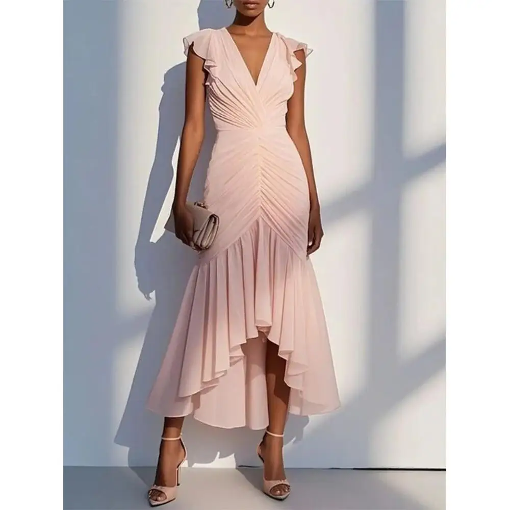 Spring Summer Single Item | Elegant Ruffle Sleeve V Neck Ruched Irregular Mermaid Midi Dress For Women Party Formal Wear
Spring Summer Single Item | Elegant Ruffle Sleeve V Neck Ruched Irregular Mermaid Midi Dress For Women Party Formal Wear