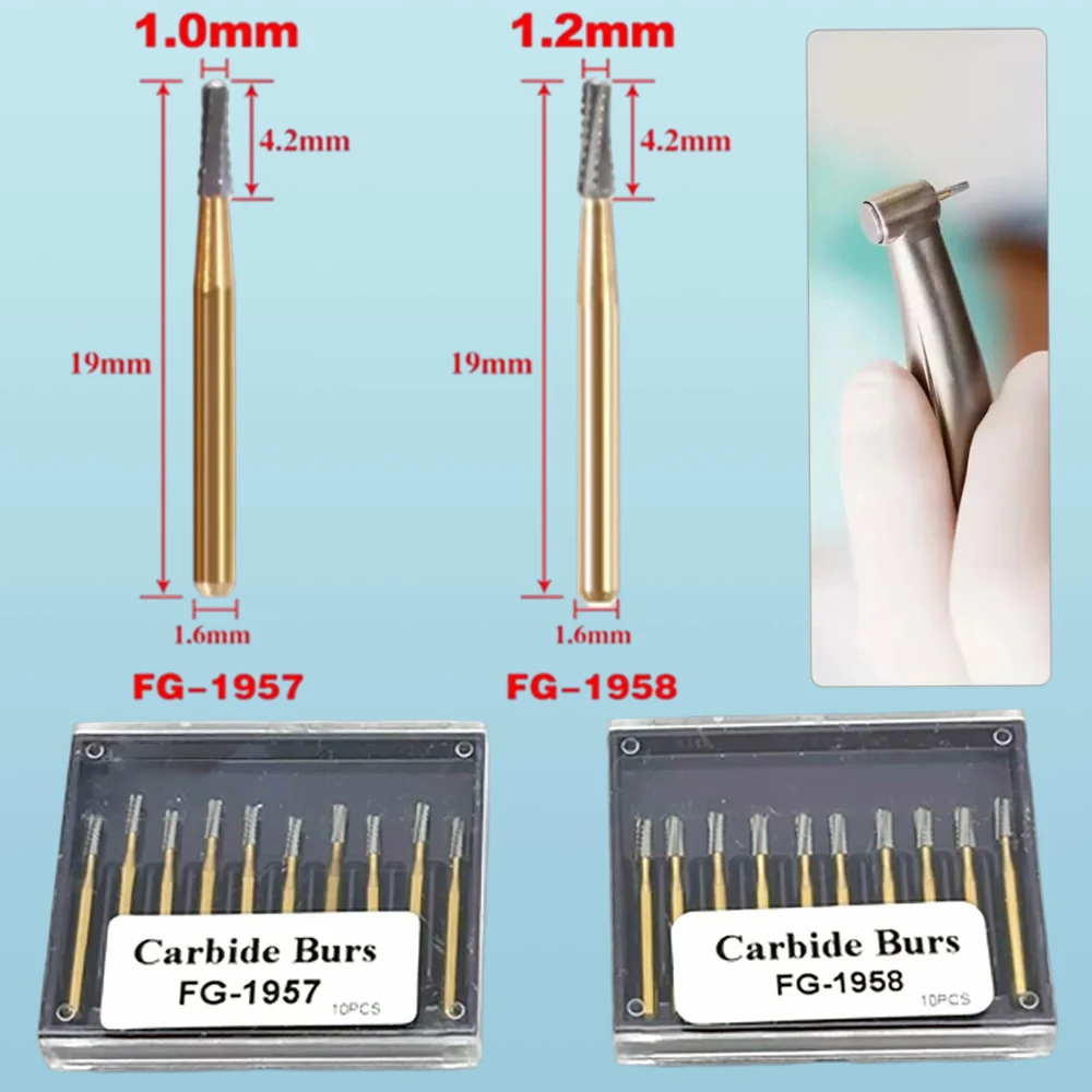 10pcs FG High Speed Dental Tungsten Steel Carbide Burs Crown Metal Cutting Burs Dentist Tools FG-1957/1958
10pcs FG High Speed Dental Tungsten Steel Carbide Burs Crown Metal Cutting Burs Dentist Tools FG-1957/1958
