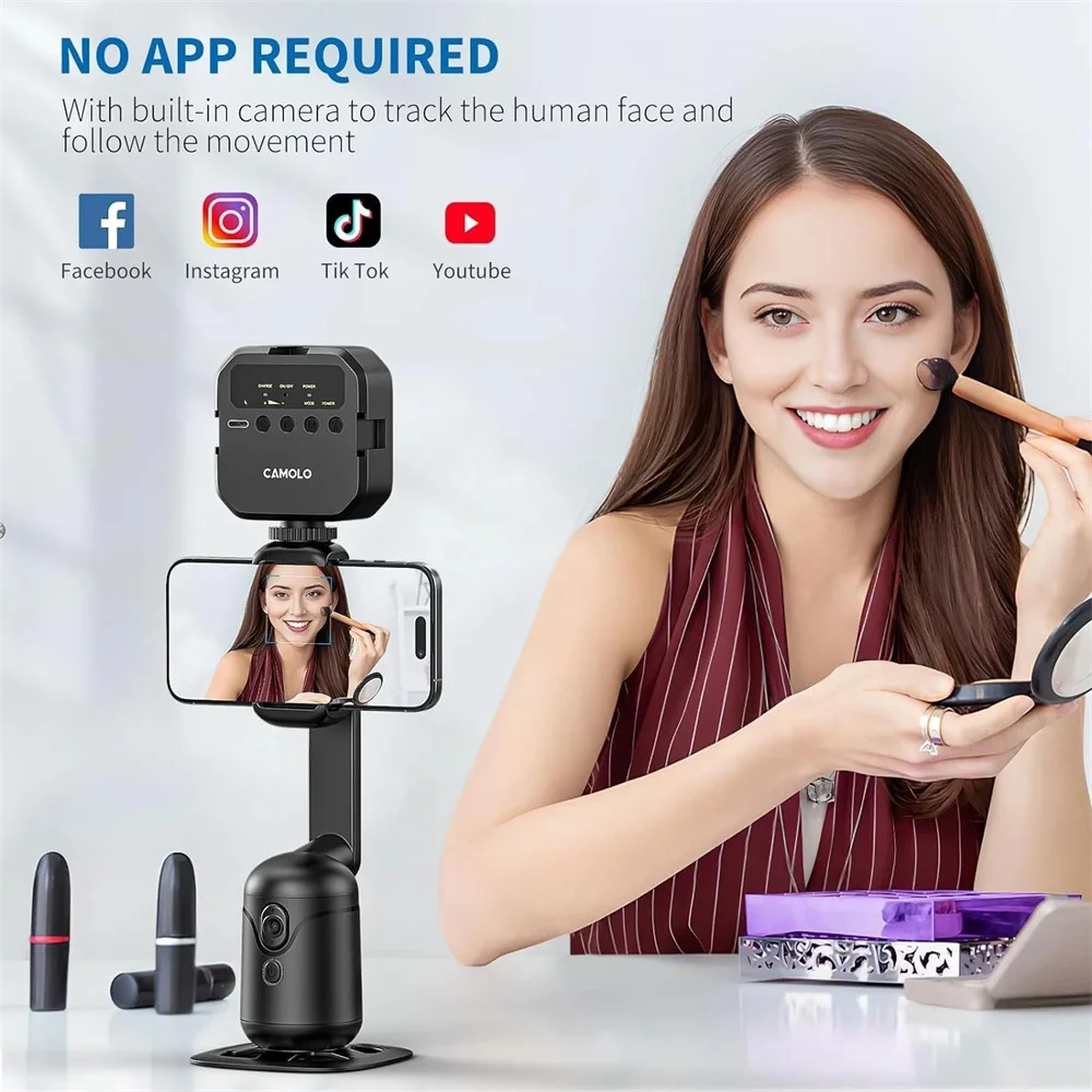 CAMOLO Auto Face Tracking Tripod 360 Rotation w Remote No App Auto Tracking Phone Holder Moving Tripod for Vlog Shooting Video
CAMOLO Auto Face Tracking Tripod 360 Rotation w Remote No App Auto Tracking Phone Holder Moving Tripod for Vlog Shooting Video