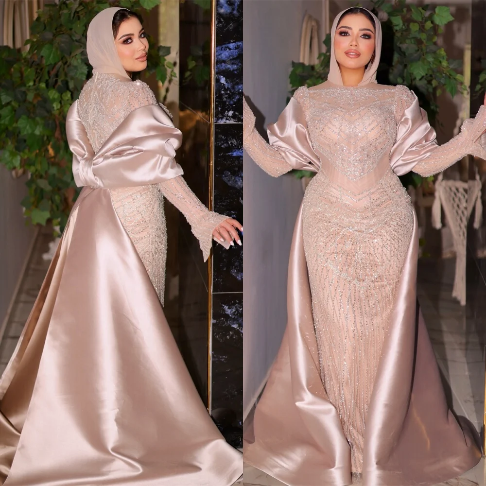 Customized Mermaid Exquisite Pink Satin Evening Dress Elegant Long Sleeves Celebrity Gowns Luxury Special Occasion Gowns
Customized Mermaid Exquisite Pink Satin Evening Dress Elegant Long Sleeves Celebrity Gowns Luxury Special Occasion Gowns