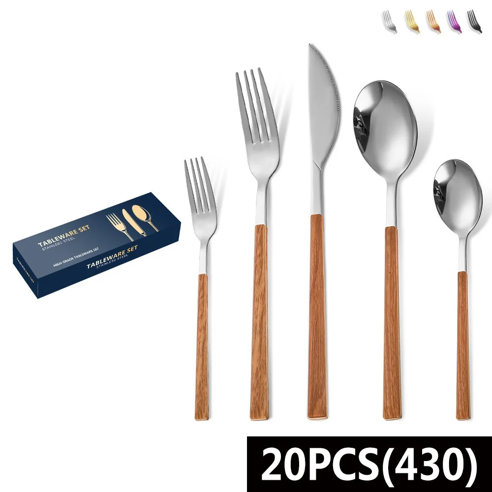 20PCS Japanese And Korean Style Wood Grain Square Handle Tableware Set Gold Silver Dinnerware Knife Dessert Fork Spoon Cutlery
20PCS Japanese And Korean Style Wood Grain Square Handle Tableware Set Gold Silver Dinnerware Knife Dessert Fork Spoon Cutlery
