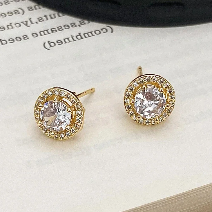 Real 925 Sterling Silver 14K Gold Minimalist Full Zircon Round Stud Earrings for Women Trendy Fine Jewelry Shiny Accessories
Real 925 Sterling Silver 14K Gold Minimalist Full Zircon Round Stud Earrings for Women Trendy Fine Jewelry Shiny Accessories