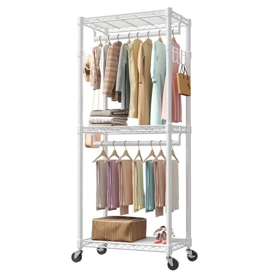 3 Tier Heavy Duty Rolling Garment Rack with Lockable Rollers Freestanding Clothing Rack White 29.92"W x 13.39"D x 74.41"H
3 Tier Heavy Duty Rolling Garment Rack with Lockable Rollers Freestanding Clothing Rack White 29.92"W x 13.39"D x 74.41"H