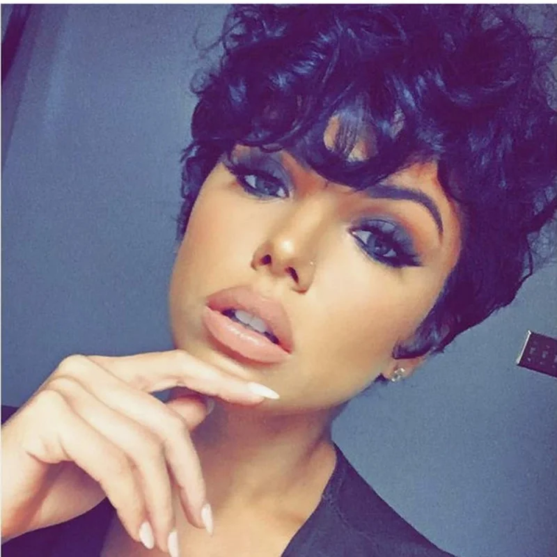 Short Black Synthetic Curly Pixie Cut Wig with Bangs, Glueless Heat Resistant for Black Women
Short Black Synthetic Curly Pixie Cut Wig with Bangs, Glueless Heat Resistant for Black Women