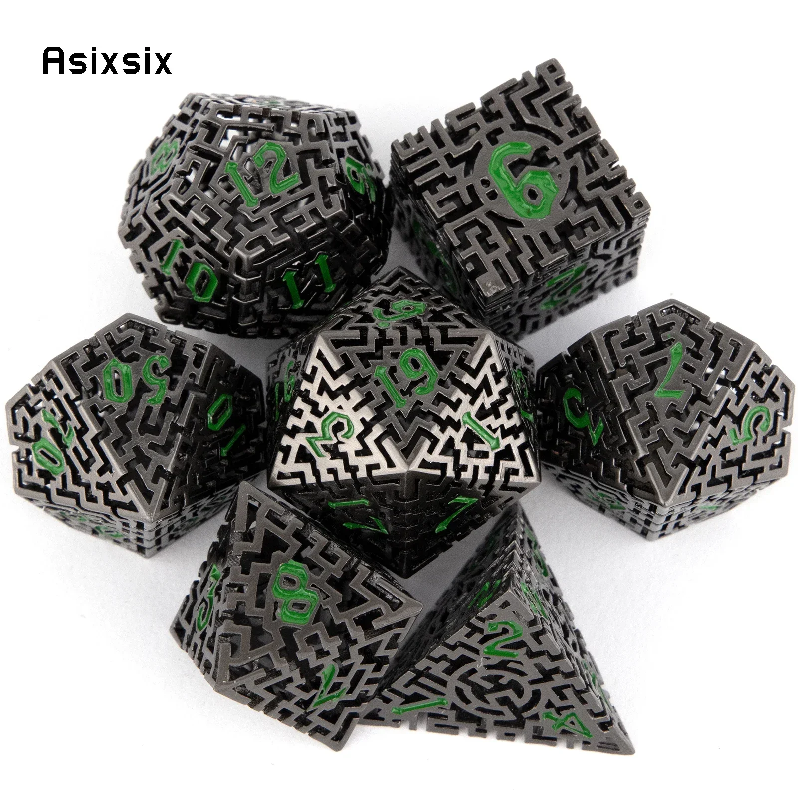 7 Pcs Black Green Maze Hollow Metal , Dnd Dice Set Perfect For Card Games Board Games For Critical Role, Rpgs, D&D
7 Pcs Black Green Maze Hollow Metal , Dnd Dice Set Perfect For Card Games Board Games For Critical Role, Rpgs, D&D