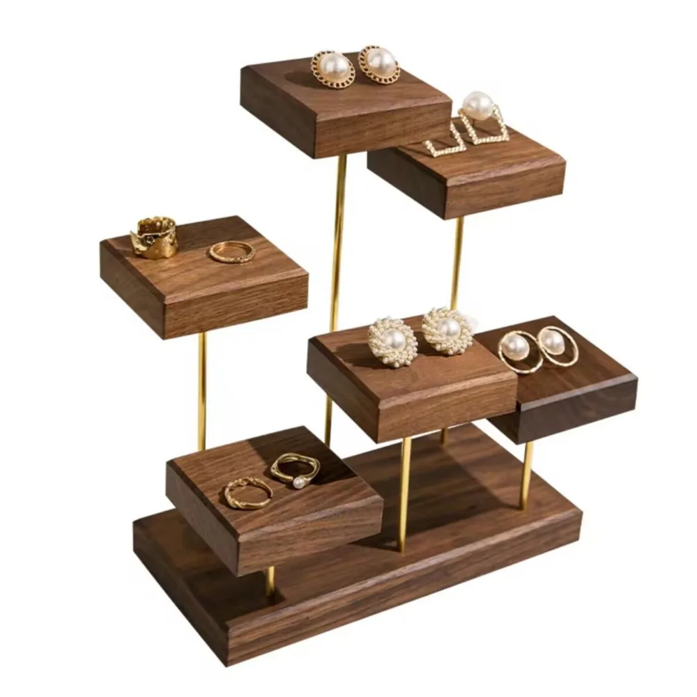 1Set Walnut jewelry display props, including earrings, rings and bracelets, are presented on a multi-layer stepped display stand
1Set Walnut jewelry display props, including earrings, rings and bracelets, are presented on a multi-layer stepped display stand