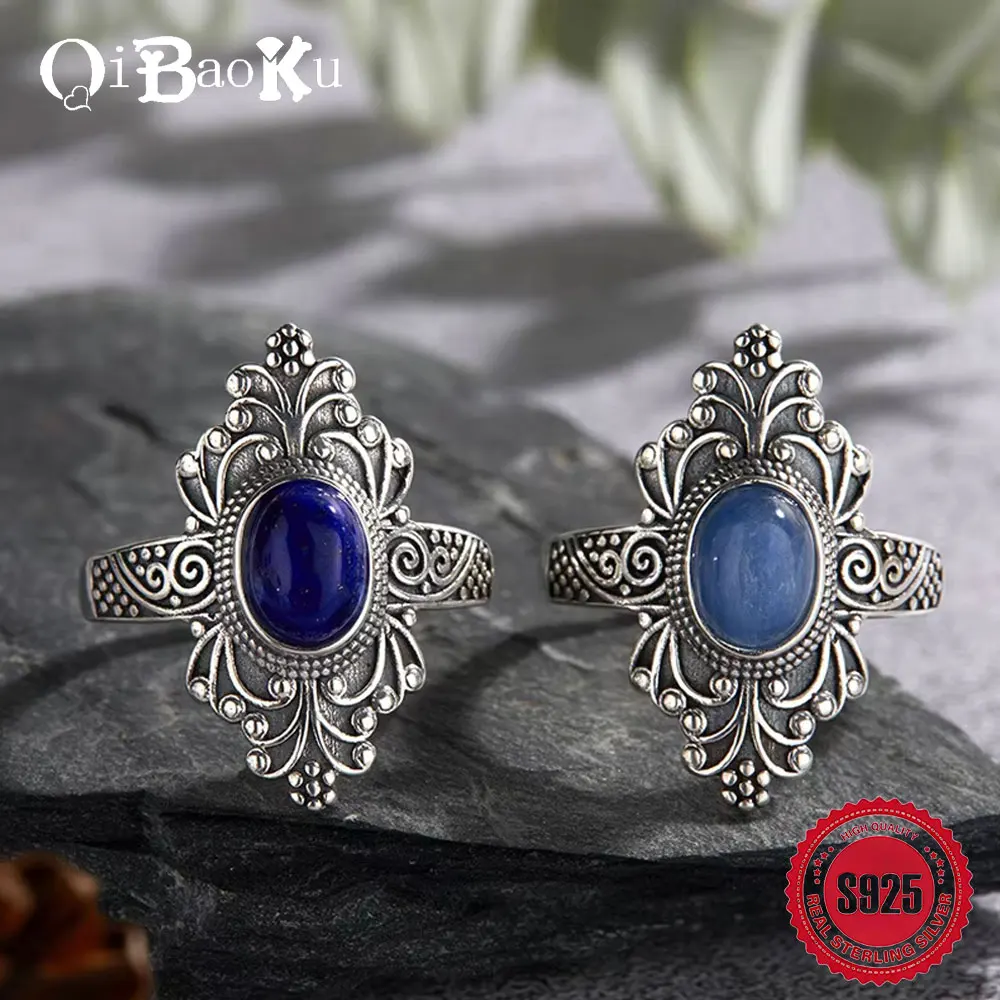 QIBAOKU Ретро кольцо из стерлингового серебра S925 натуральный лазурит кианит тайское серебряное кольцо для женщин в непальском стиле регулируемое 
QIBAOKU Ретро кольцо из стерлингового серебра S925 натуральный лазурит кианит тайское серебряное кольцо для женщин в непальском стиле регулируемое