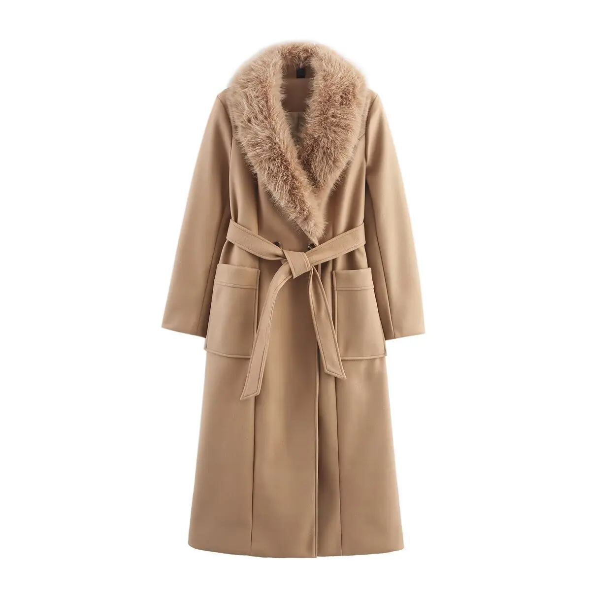 Ele Long Woolen Coat with Fur Collar And Double kets Autumn Faion Women's Outerwear High Waist Belted Outerwear
Ele Long Woolen Coat with Fur Collar And Double kets Autumn Faion Women's Outerwear High Waist Belted Outerwear