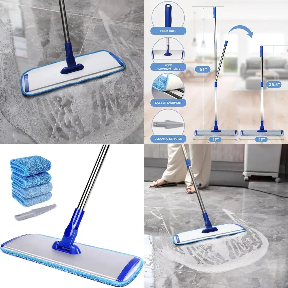 18 Premium Microfiber Hardwood Floor Mop with Stainless Steel Handle, 4 Washable Pads & Cleaning Brush
18 Premium Microfiber Hardwood Floor Mop with Stainless Steel Handle, 4 Washable Pads & Cleaning Brush