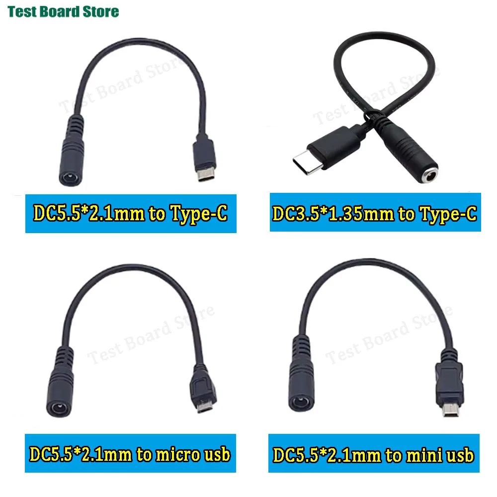 DC 5.5*2.1/3.5*1.35 Female Cables 5521 Power Jack DC Power Conector 5.5x2.1mm to Type-C /Micro/Mini USB Charging Cable Converter
DC 5.5*2.1/3.5*1.35 Female Cables 5521 Power Jack DC Power Conector 5.5x2.1mm to Type-C /Micro/Mini USB Charging Cable Converter