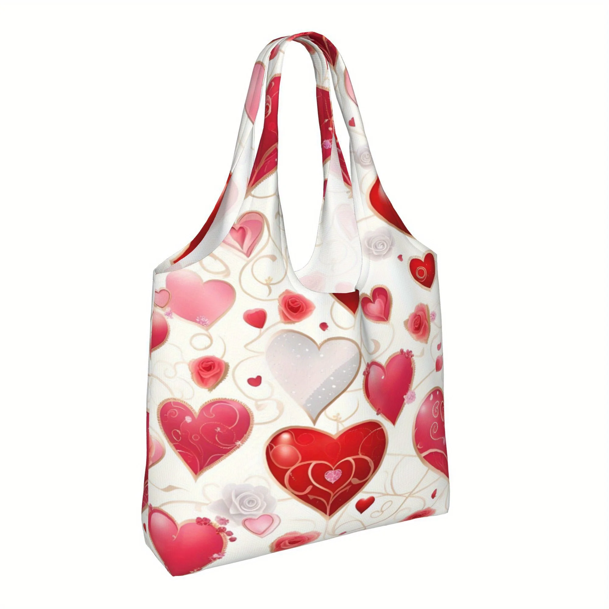 1 шт. Холщовая большая сумка с сердечком на День святого Валентина — многоразовая сумка на плечо большой вместимости для женщин, романтическая красная и розовая 
1 шт. Холщовая большая сумка с сердечком на День святого Валентина — многоразовая сумка на плечо большой вместимости для женщин, романтическая красная и розовая