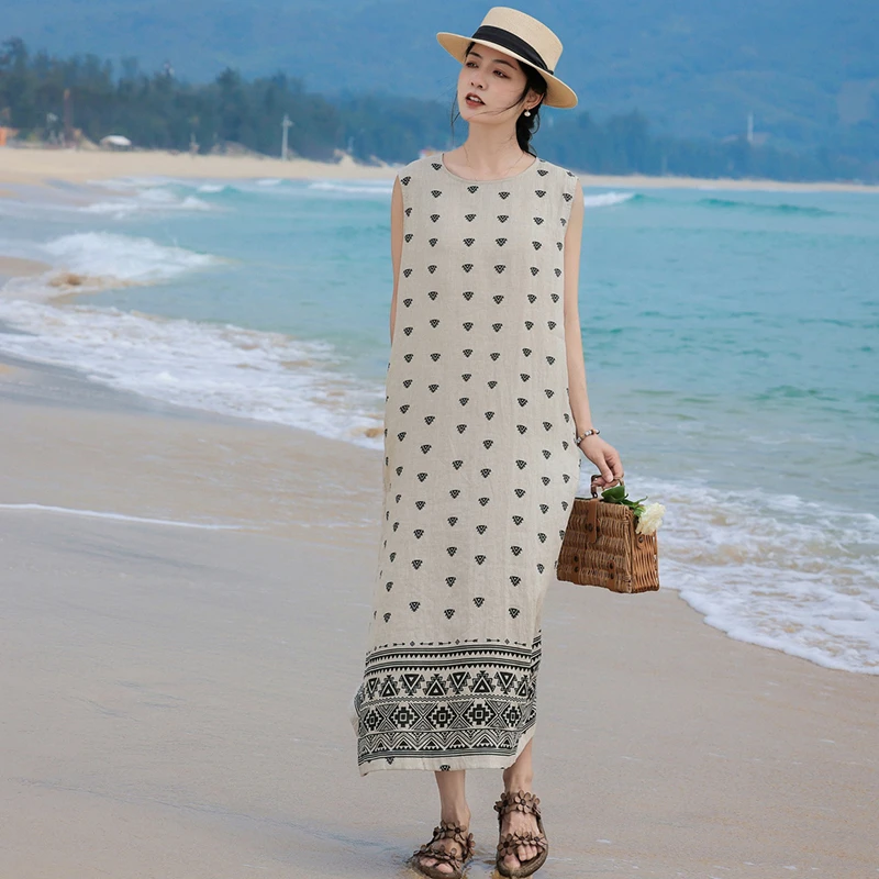 100% Linen Women Casual Dress New Arrival 2026 Summer O-neck Geometric Print Loose Comfortable Female Vacation Dresses M2629
100% Linen Women Casual Dress New Arrival 2026 Summer O-neck Geometric Print Loose Comfortable Female Vacation Dresses M2629