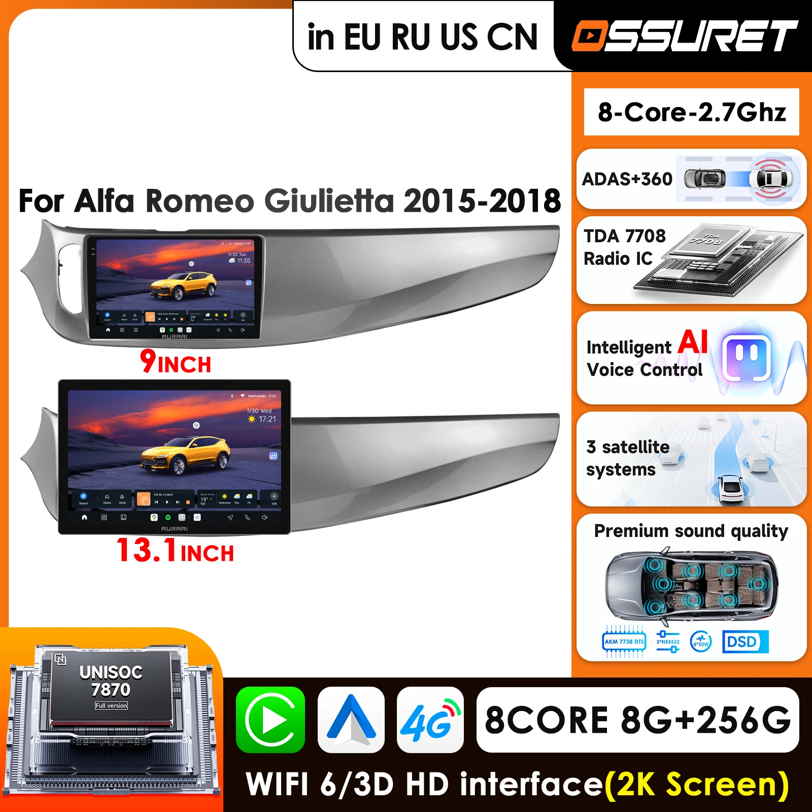 13.1 inch 2K 3D Screen Car Radio for Alfa Romeo Giulietta 2015 2016 2017 2018 Autoradio Video Audio Monitor 360° ADAS Camera BT
13.1 inch 2K 3D Screen Car Radio for Alfa Romeo Giulietta 2015 2016 2017 2018 Autoradio Video Audio Monitor 360° ADAS Camera BT