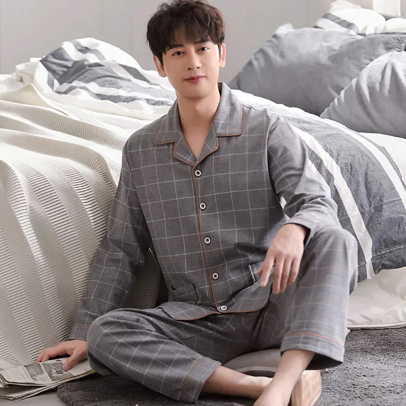 Plus Size M-4XL Spring and Autumn Men Pajamas Set 100% Cotton Long Sleeve Sleepwear Male Turn-down Collar Plaid Pijama
Plus Size M-4XL Spring and Autumn Men Pajamas Set 100% Cotton Long Sleeve Sleepwear Male Turn-down Collar Plaid Pijama