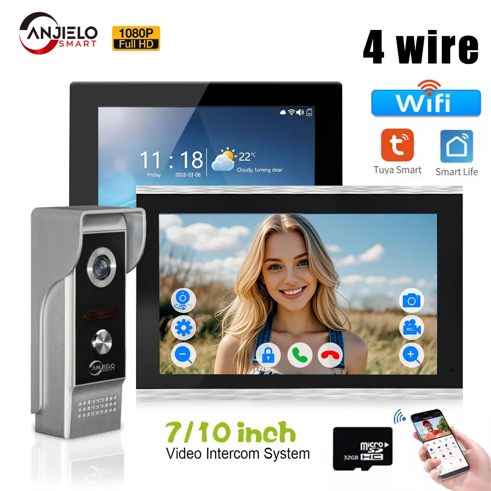 ANJIELO Smart Tuya WiFi 1080P Video Intercom Doorbell System 7/10" 4-line Monitor 2-Way Audio Remote Unlock Home Security Camera
ANJIELO Smart Tuya WiFi 1080P Video Intercom Doorbell System 7/10" 4-line Monitor 2-Way Audio Remote Unlock Home Security Camera