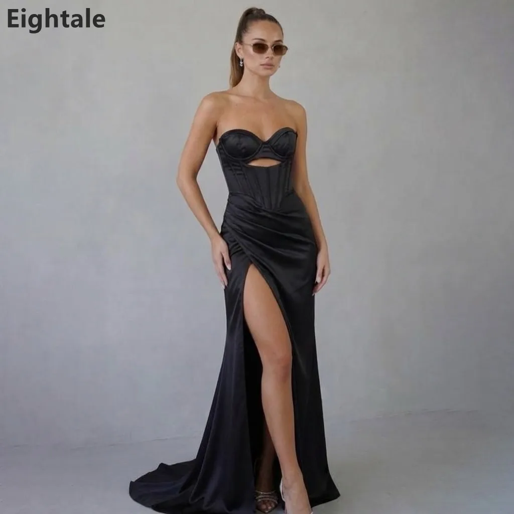 Eightale 2026 Black Mermaid Evening Dress Strapless Satin Sexy Slit Wedding Prom Dubai Party Gown Customized
Eightale 2026 Black Mermaid Evening Dress Strapless Satin Sexy Slit Wedding Prom Dubai Party Gown Customized