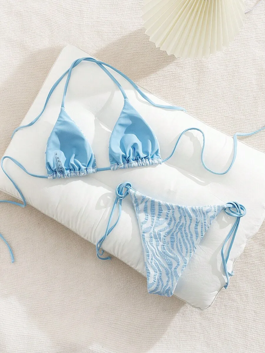 Blue Spaghetti Strap Triangle Bikini Set With Zebra Print Bottom Summer Beach Swimwear
Blue Spaghetti Strap Triangle Bikini Set With Zebra Print Bottom Summer Beach Swimwear