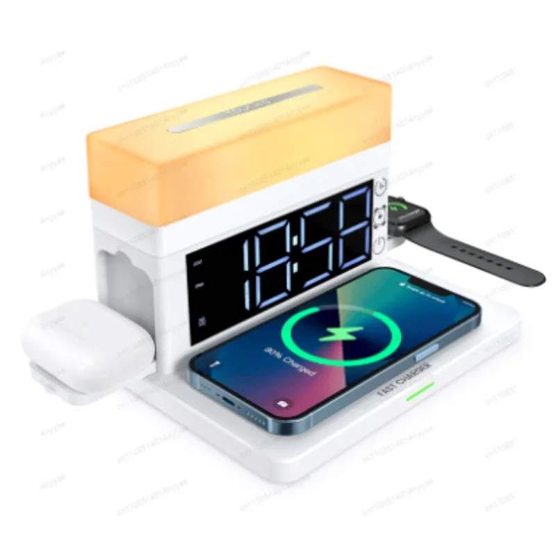 Настольная лампа 6-в-1 с беспроводной зарядкой - светодиодная лампа 15 Вт с будильником, подставкой для телефона и ночником
Настольная лампа 6-в-1 с беспроводной зарядкой - светодиодная лампа 15 Вт с будильником, подставкой для телефона и ночником