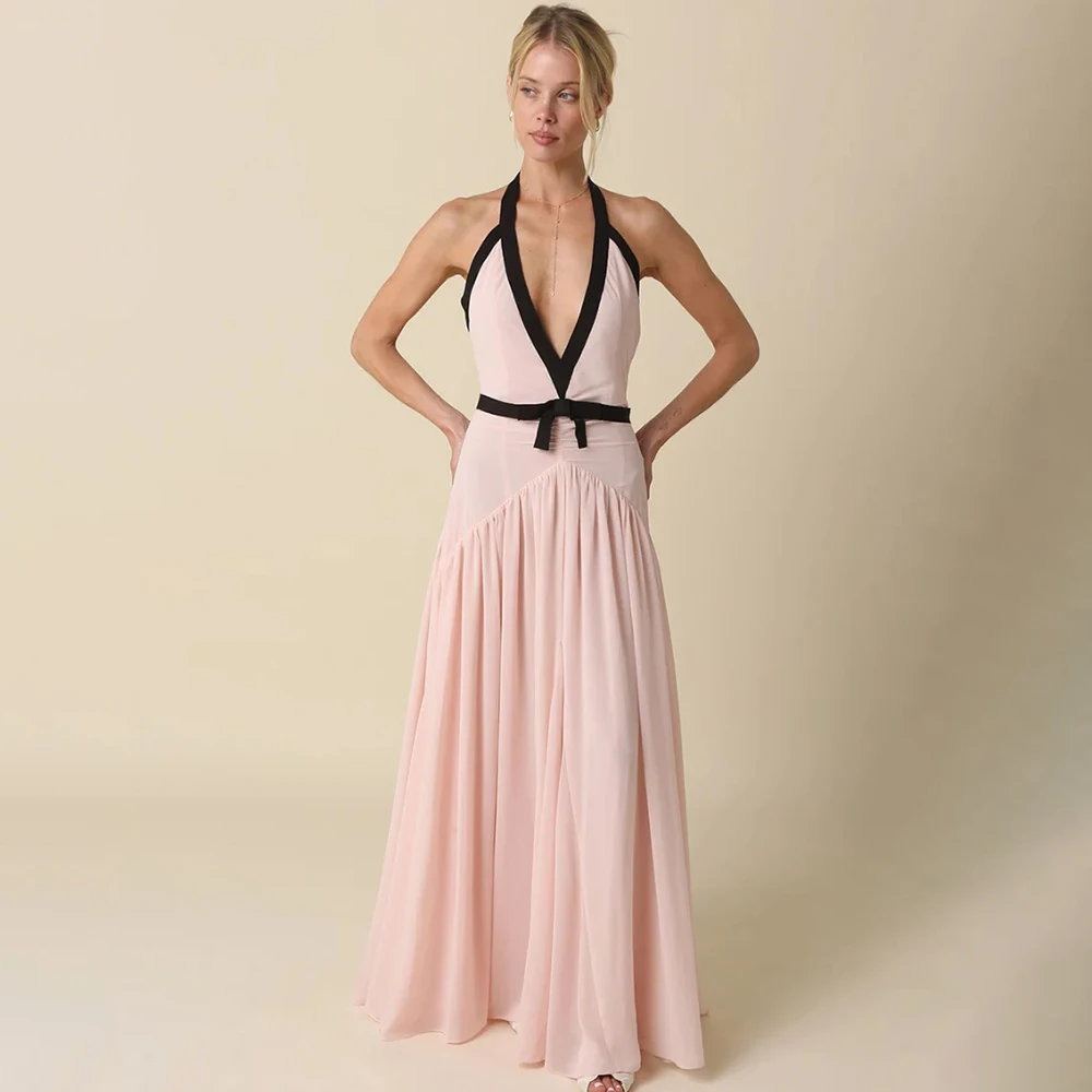Pretty Pink Evening Dresses 2026 Sexy Backless Halter V-Neck Sleeveless Floor Length Gowns Special Occasion Beach Party Dress
Pretty Pink Evening Dresses 2026 Sexy Backless Halter V-Neck Sleeveless Floor Length Gowns Special Occasion Beach Party Dress