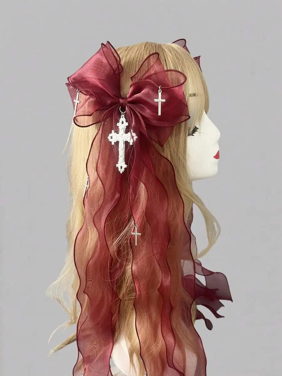 Oversized Sheer Bow Hair Clip With Cross Charms Gothic Style Hair Accessory
Oversized Sheer Bow Hair Clip With Cross Charms Gothic Style Hair Accessory