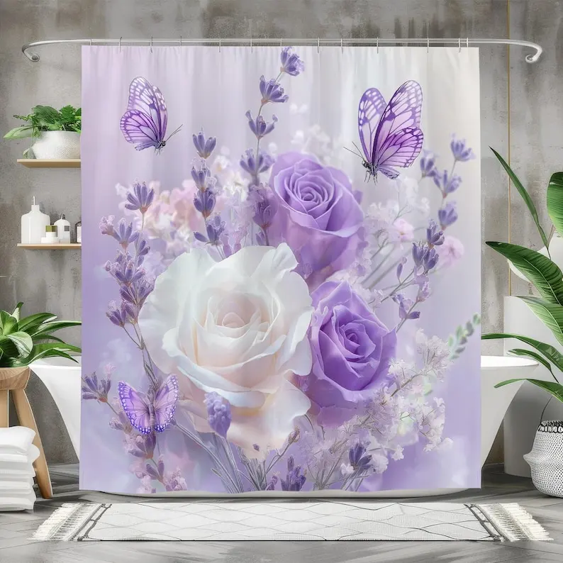 Lavender Roses Butterfly Purple Shower Curtain, Waterproof Fabric Bath Curtain, Elegant Floral Bathroom Decor, Purple Rose
Lavender Roses Butterfly Purple Shower Curtain, Waterproof Fabric Bath Curtain, Elegant Floral Bathroom Decor, Purple Rose