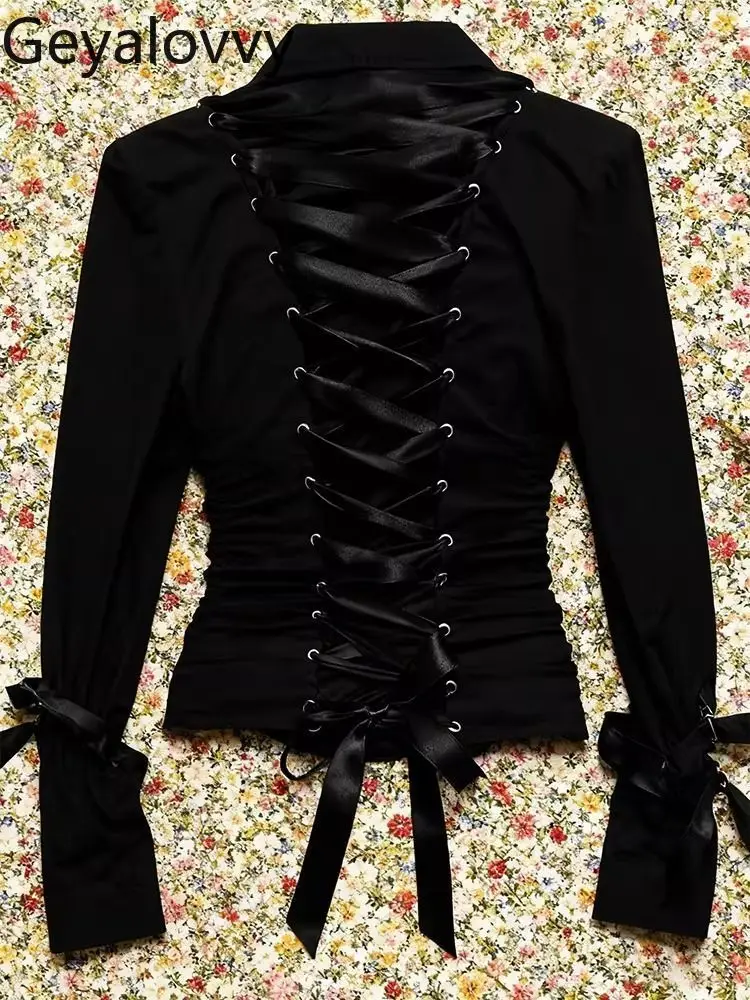 2026 New Punk Style Black Shirt for Women Metal Buckle Belt Cinched Waist Unique Design Cool & Edgy Tie-up Long Sleeve Top
2026 New Punk Style Black Shirt for Women Metal Buckle Belt Cinched Waist Unique Design Cool & Edgy Tie-up Long Sleeve Top