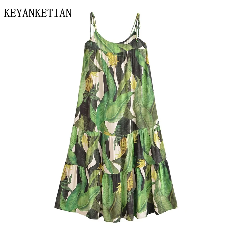 KEYANKETIAN 2025 Summer New Pastoral style Leaves Print Strap Dress Beading Lace Up Backless Women's Loose Halter MIDI Dresses
KEYANKETIAN 2025 Summer New Pastoral style Leaves Print Strap Dress Beading Lace Up Backless Women's Loose Halter MIDI Dresses
