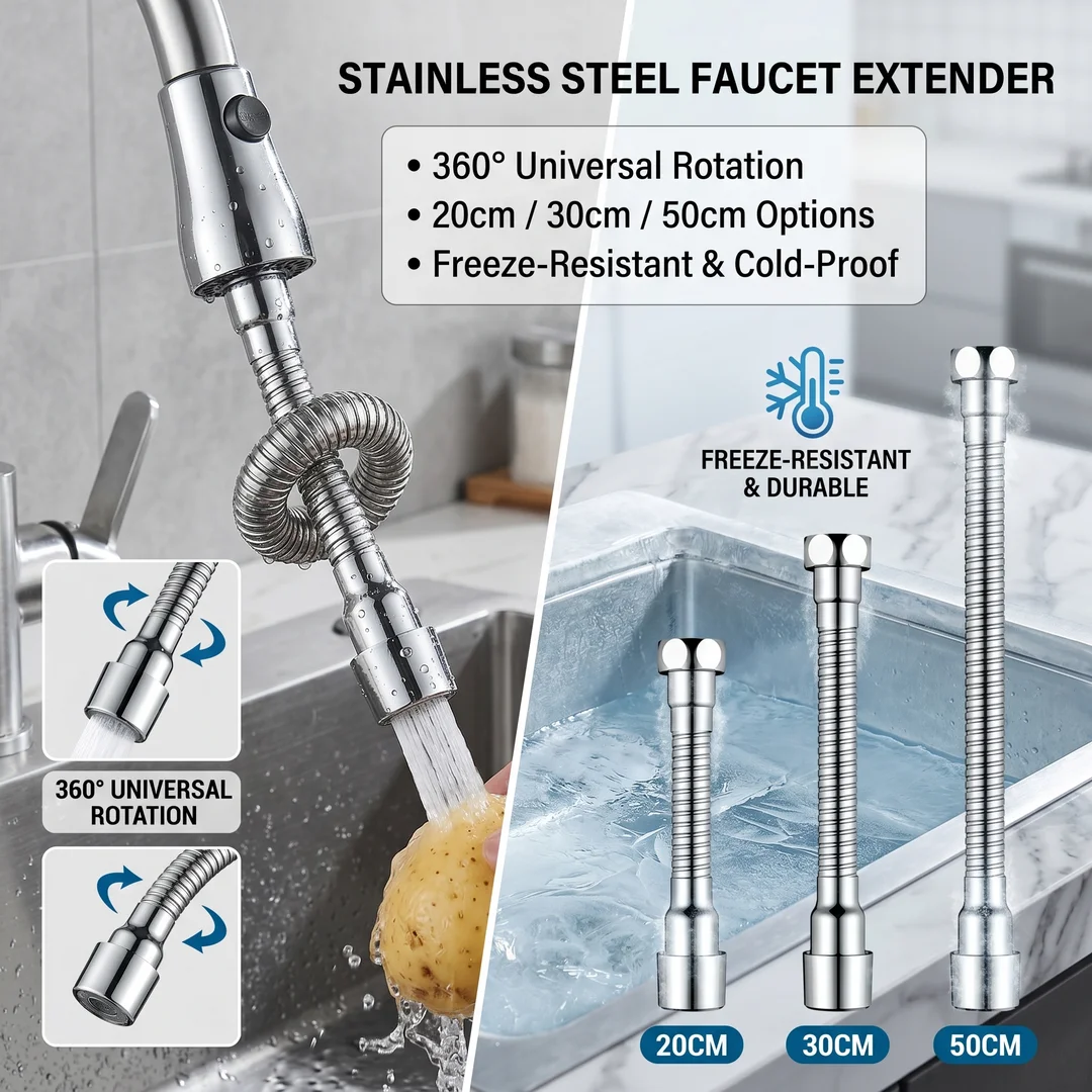 20/30/50cm Stainless Steel Faucet Extender 360° Rotation Water Tap Extension Hose Kitchen Sink Water Saver Nozzle
20/30/50cm Stainless Steel Faucet Extender 360° Rotation Water Tap Extension Hose Kitchen Sink Water Saver Nozzle